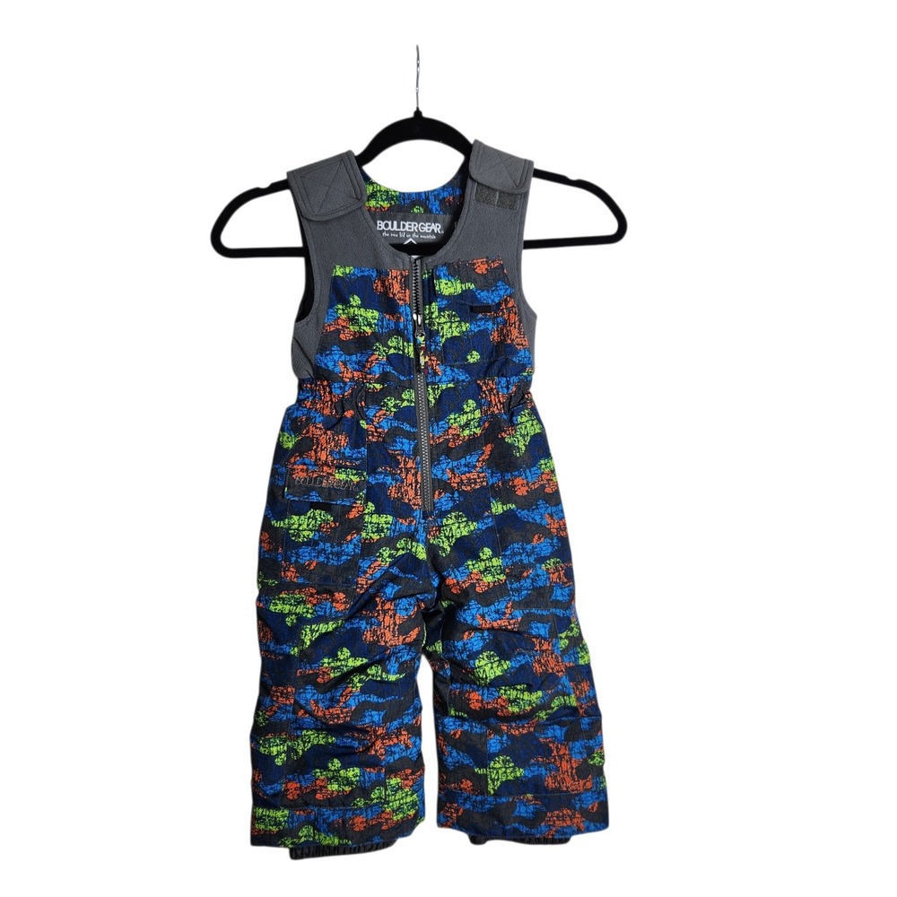 Boulder Gear Kids 2T Snow Bibs Blue Orange Green Camo Winter Overalls